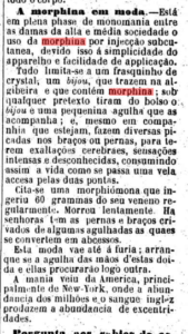 Nota sobre o uso indiscriminado de morfina por mulheres brasileiras, publicada na edição de 20 de julho de 1882 no jornal A Província de São Paulo. Fonte: Acervo Estadão.